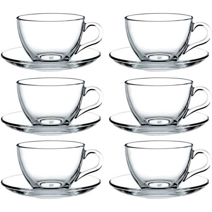 ACAR ENJOY Set de verres à thé avec plateau et soucoupes et cuillères en bambou 6 personnes 19 pièces main image 1