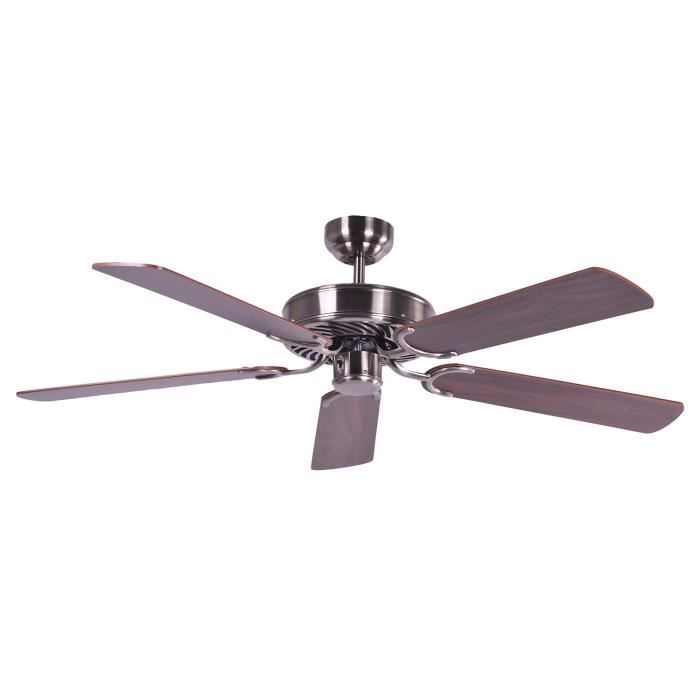 Pepeo Ventilateur de plafond sans éclairage Potkuri argent patiné pâles réversibles noyer - osier 132 cm