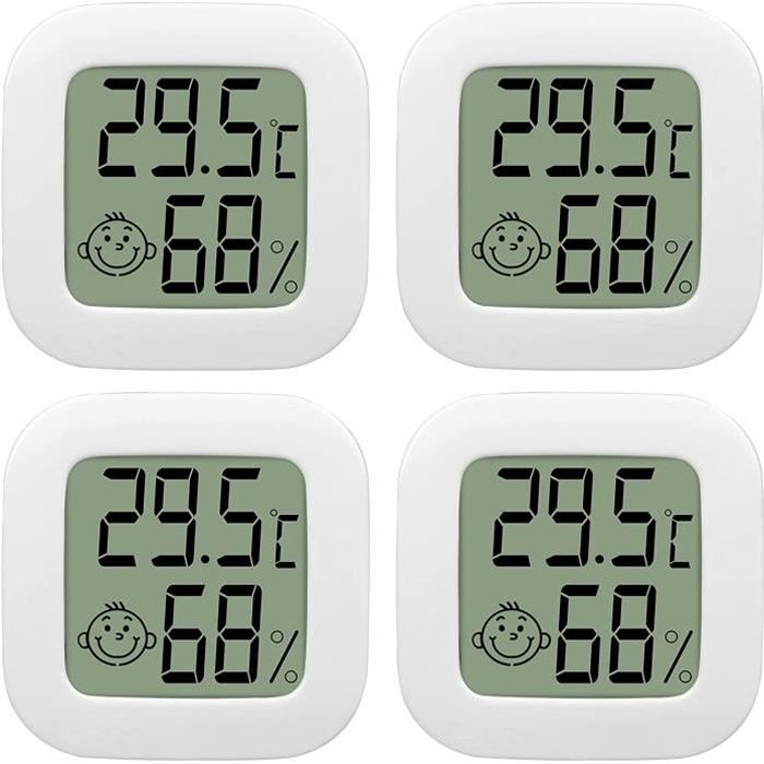 4 Pack Thermometre Interieur Mini LCD Thermomètre Hygrometre Haute Précision Moniteur avec Air icône pour Cuisine Chambre de Bébé