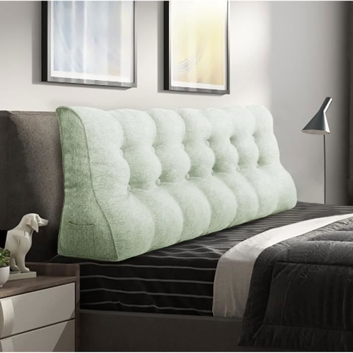 VERCART Coussin de Lecture Coussin de Tête de Lit Coussin à Coins Oreiller de Soutien du Dos Lin Ivoire 180CM