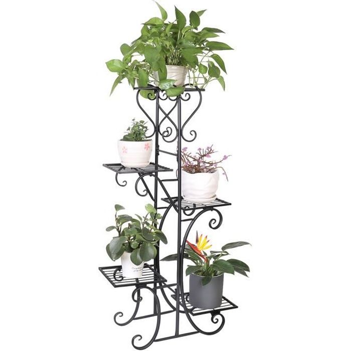 Étagère à Fleurs en Métal UNHO - Noir - 57x107cm - Figuier de feuille de violon orchidée fleurs