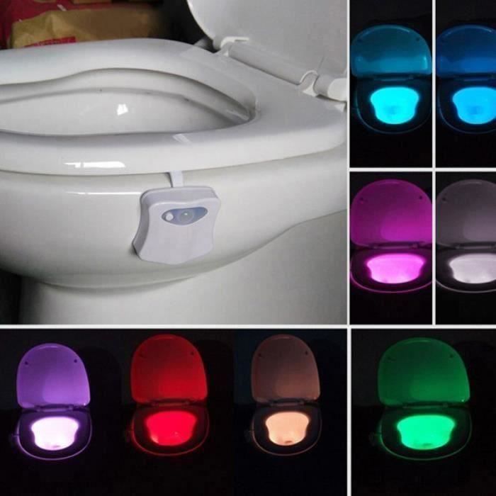 8 couleurs WC LED Lampe de Toilette Veilleuse LED pour WC- Salle de  Bain-Lavabo mouvement humain activé siège capteur lampe