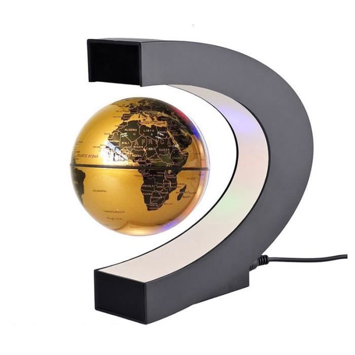 LineCill dor Globe en lévitation magnétique Flottant en Forme de Noir C avec lumières LED Cadeau éducatif Unique pour lenseignement de la Maison ou du Bureau 