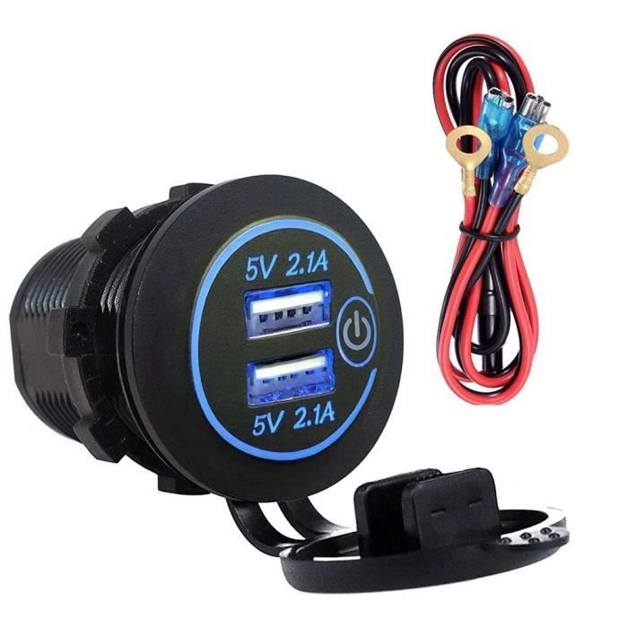 Chargeur Voiture Double USB Avec Interrupteur – 2 Ports Rapides 12V-24V Pour Voiture, Moto, Camping-car
