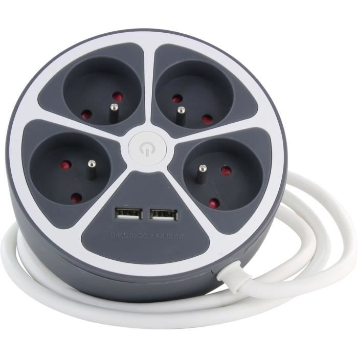 Bloc cercle CHACON 4 x16 A + 2 USB 1 1 5 FR