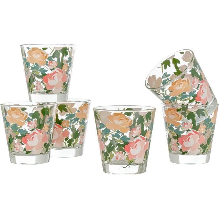 Lot De 6 Verres À Eau Motif Coloré Imprimé En Verre Made In Italy