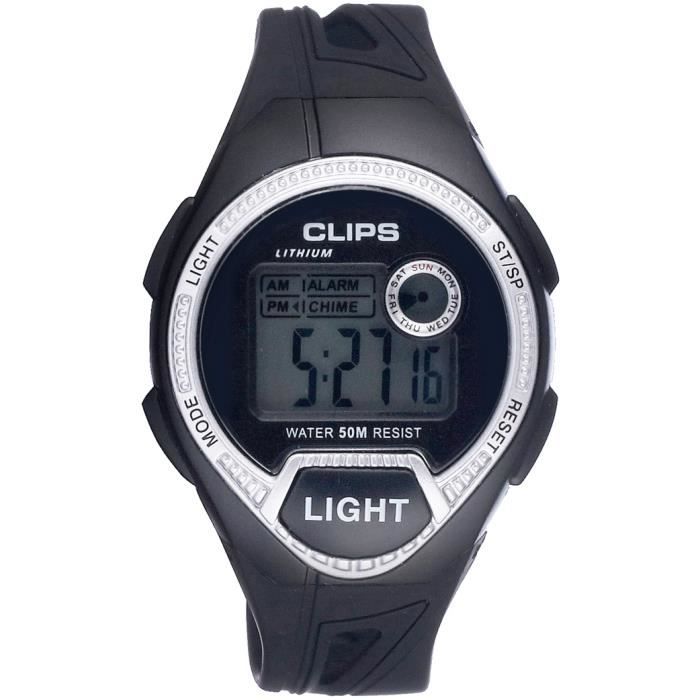 Montre Homme CLIPS Quartz Digital Noir Ovale Noir, Sport