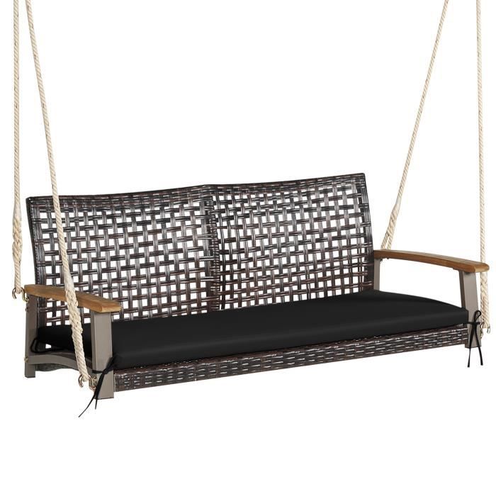 Banc Jardin 3 Places En Bois Acacia - 159cm Avec Coussin Détachable - Capacité 540kg