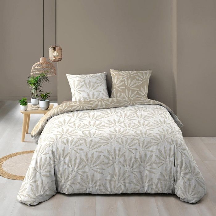 Housse de couette réversible - 240x260 cm + taies - Nature blanc et beige - Beige