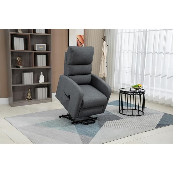 fauteuil relax électrique massage comfort, releveur réclinable, tissu poliéster 100% (gris)