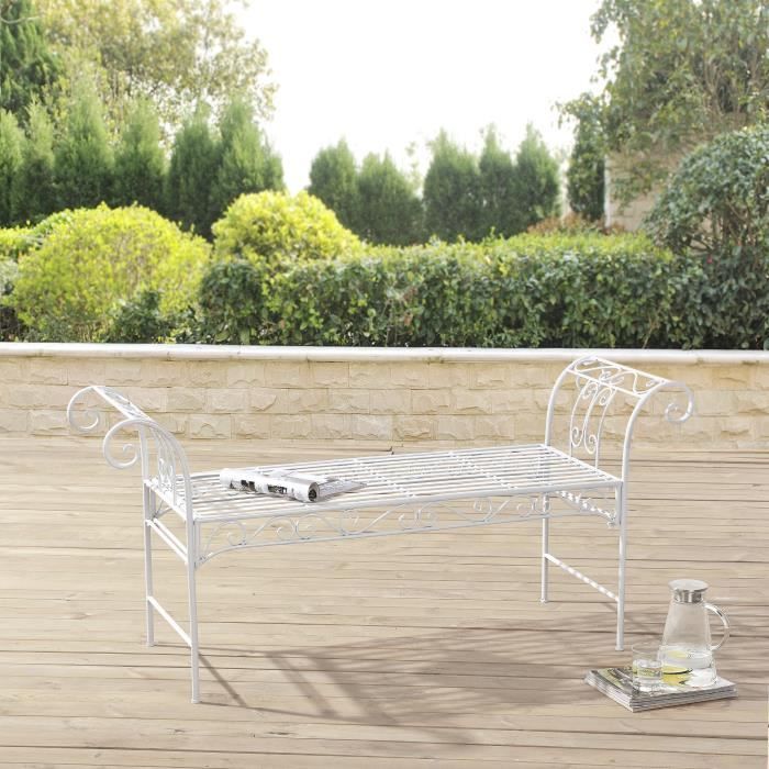 Banc de Jardin Vintage Cossila Extérieur Métal 70 x 147 x 46 cm Blanc Banc de Jardin Vintage Cossila Extérieur Métal 70 x 147 x 46 cm Blanc
