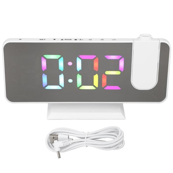 Réveil Numérique Avec Projecteur RGB - Miroir, Luminosité Réglable, Rotation 180°, Fonction Snooze