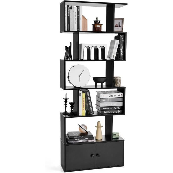 GOPLUS Bibliothèque Étagère 5 Niveaux 70x23x183CM avec Armoire Anti-BasculementMeuble de Rangement Style IndustrielNoir