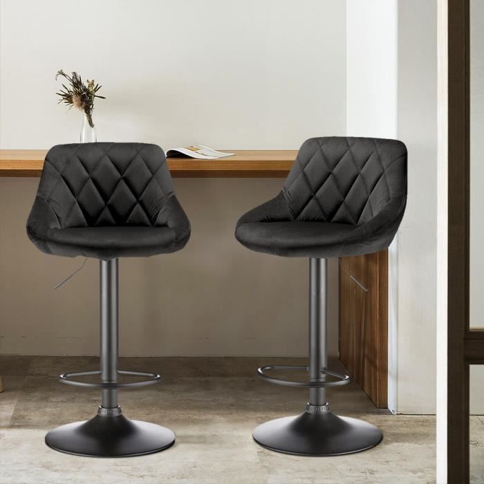 YIPEEMA. 2PCS TABOURET DE BAR EN VELOURS RÉTRO CHAISE DE CUISINE HAUTEUR RÉGLABLE H: 84.5*105CM.