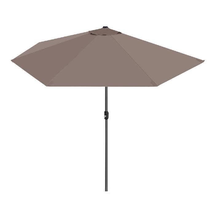 Demi-parasol de jardin coloris taupe, parasol de balcon avec manivelle - Diamètre 270 x Profondeur 135 x Hauteur 230 cm