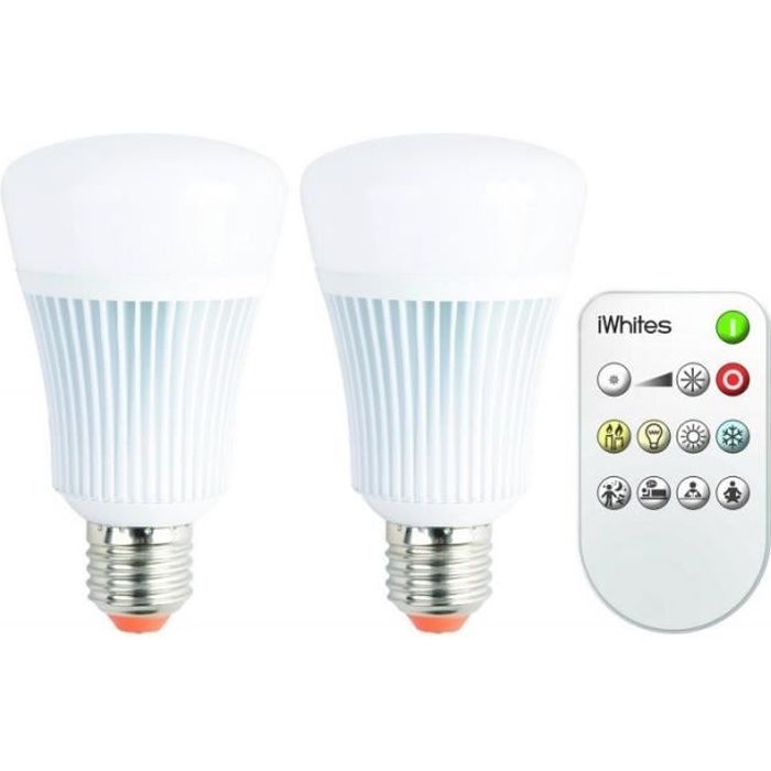 Lot de 2 ampoules E27 led avec télécommande iDual Blanc Plastique