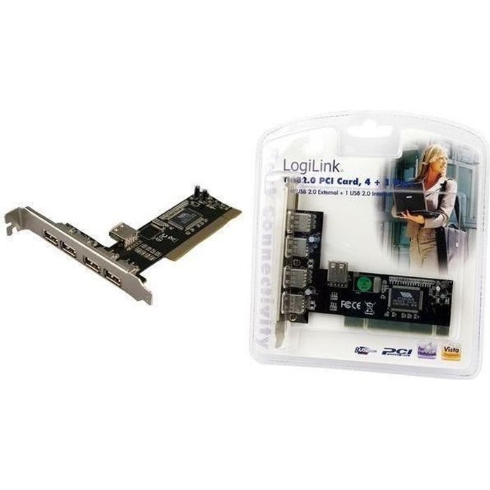 carte PCI USB 2.0, 4 + 1 ports, chipset VIA avec