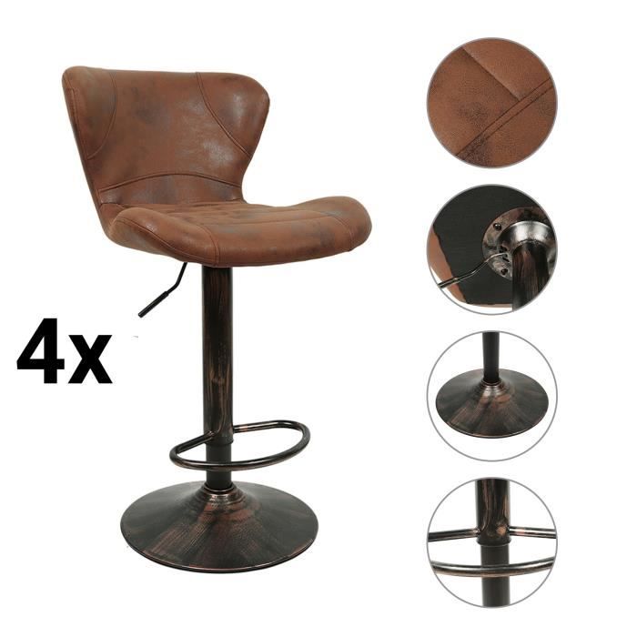 MENGDA 4pcs tabourets de Bar pivotants réglables en Cuir PU rembourré avec Dossier en Cuir synthétique Marron