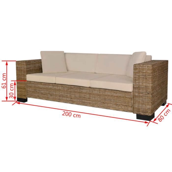 Canapé 3 Places En Rotin Naturel – Blanc – Meuble Déco EAN 8718475558927