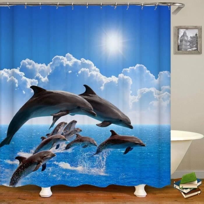 Rideau De Douche 3d Dauphins Poissons Monde Au Fond De La Mer Ocean Bleu Chaque Pieces 180 X 0 Cm Anneaux Inclus Achat Vente Rideau De Douche Cdiscount