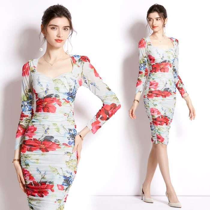 Robe Manches Mi-longues Col V Strass Couture