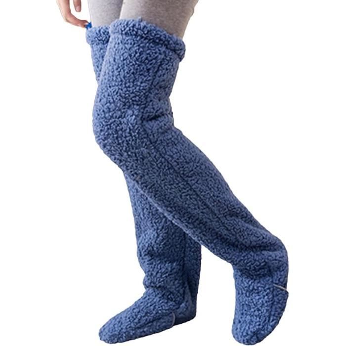 Chaussettes Hautes Femme Longue Peluche Chaussettes Montantes Fille de Cuisse Longues Chaud Hiver Chaussettes Femme Hiver Bleu