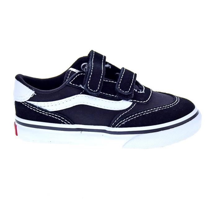 Vans Vans Brooklyn Ls - Chaussures enfant mixte noir/blanc en cuir et toile fermeture scratch semelle souple