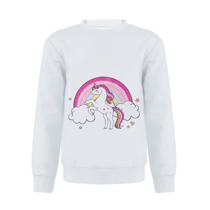 YOOJIA Fille Pull Sweat Shirt Licorne Enfant Blouse T Shirt a Manches Longues Crop Top Automne Vetements de Sport 3 16 Ans Cheval Blanc Cdiscount Pret a Porter