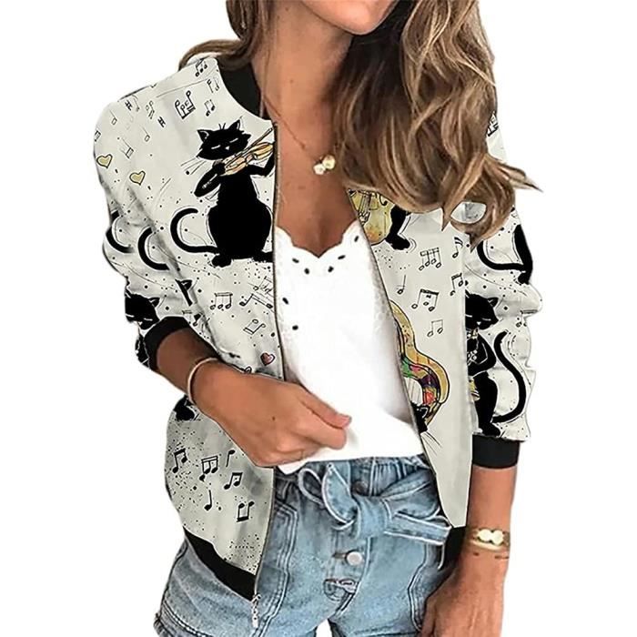Veste Bomber Femme Minetom - Léger Imprimé Floral Printemps/Été Blouson Motard Imprimé Floral