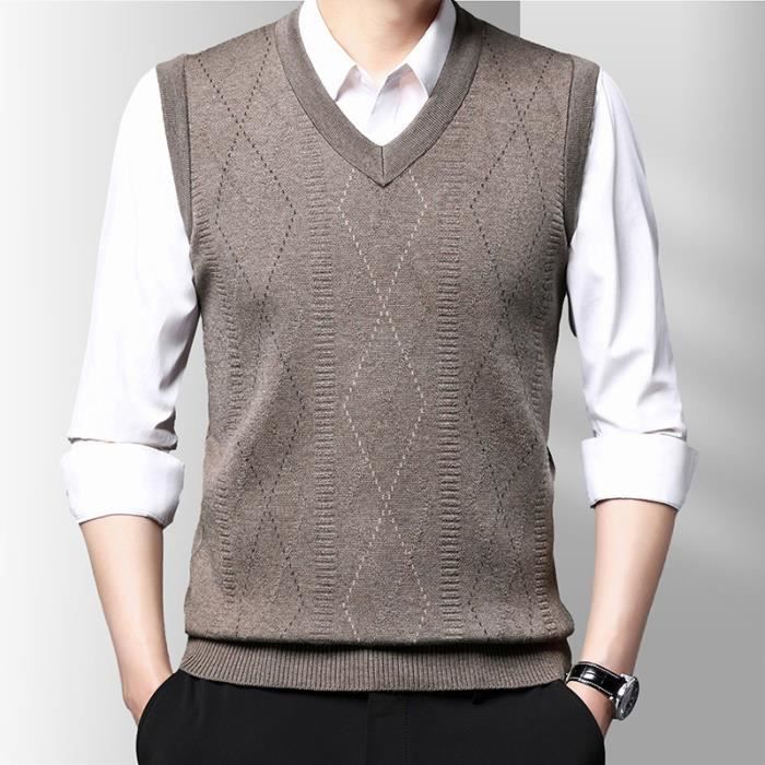 Cardigan Homme Col V Slim - Gilet Boutonné Manches Longues - Maille Légère En Polyester - Décontracté Ouvert Devant