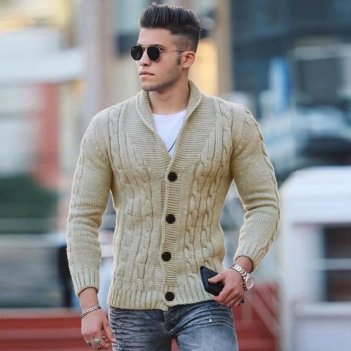 Gilet-cardigan,Cardigan boutonné à col en v pour homme, pull