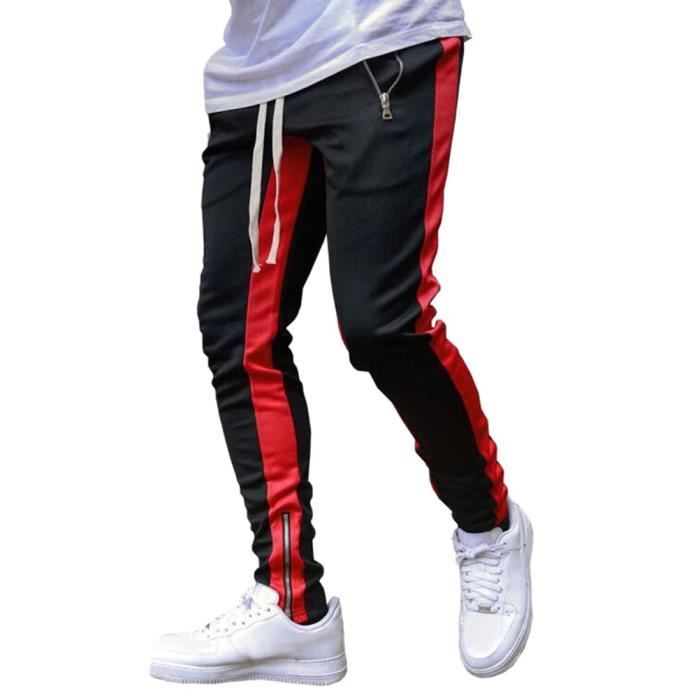 Pantalon de Jogging Homme Minetom Rayures Contrast es Rouge