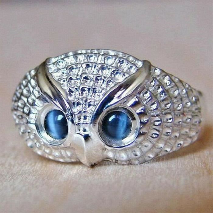 Bague Hibou Femme Acier Inoxydable - Cristal Zircon Argenté - Taille 64 (USA 11) - Neuve
