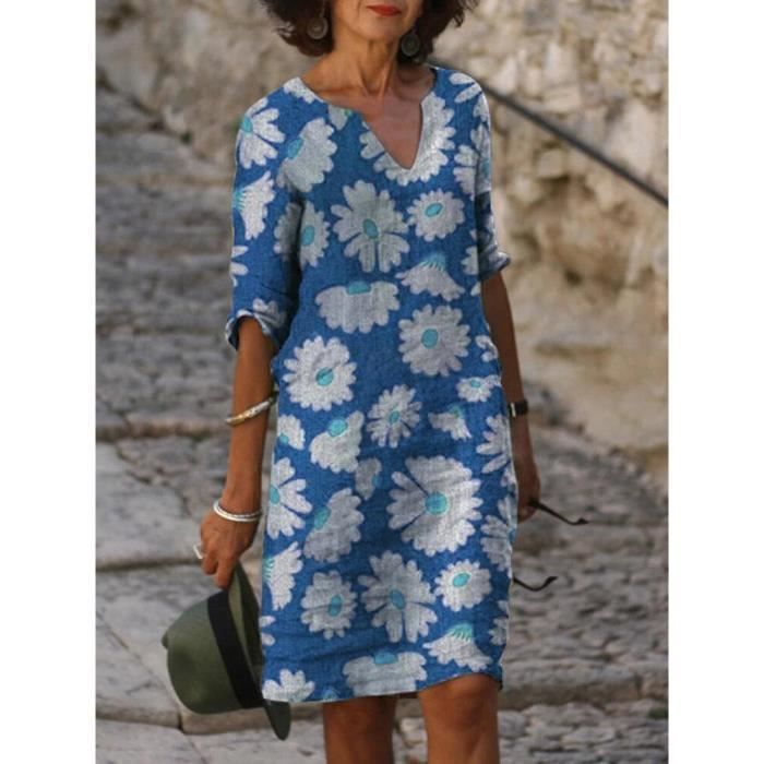 Robe courte boho imprimée dorée manches cloche décolleté