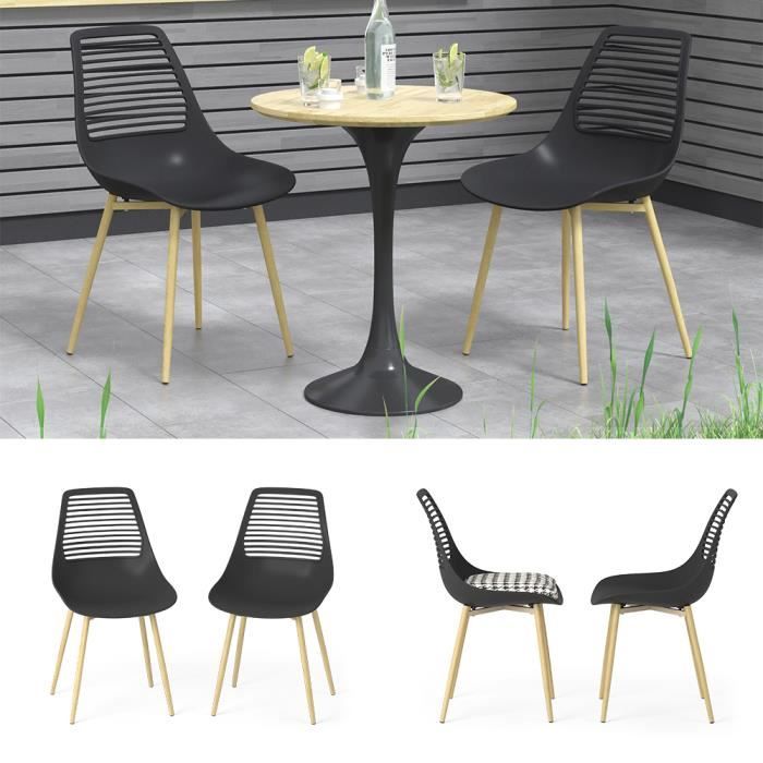 OK-Living Chaise de jardin Chaise de terrasse Chaise de balcon Klaas noir Chaise avec siège-baquet (Lot de 2)