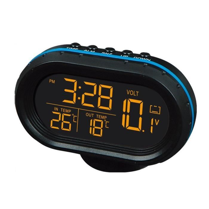 Horloge de température de voiture Voltmètre Thermomètre de voiture