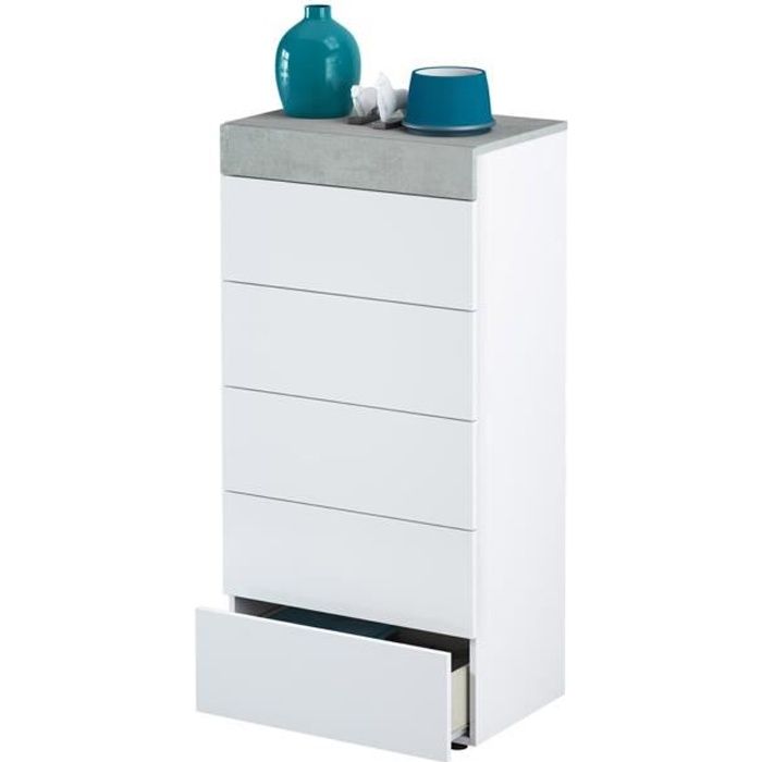 Commode avec 5 tiroirs coloris Blanc Artik - Ciment en mélamine - Dim: 118 x 61 x 40 cm Commode avec 5 tiroirs coloris Blanc Artik - Ciment en mélamine - Dim: 118 x 61 x 40 cm