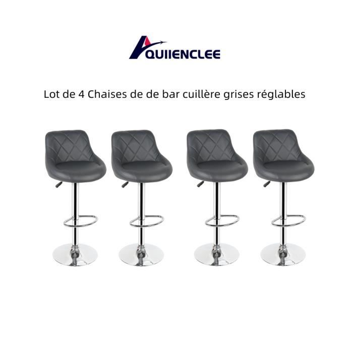 QUIIENCLEE Lot de 4 Chaises de de bar cuillère grises réglables en Hauteur 46 x 38 x 85-105 cm