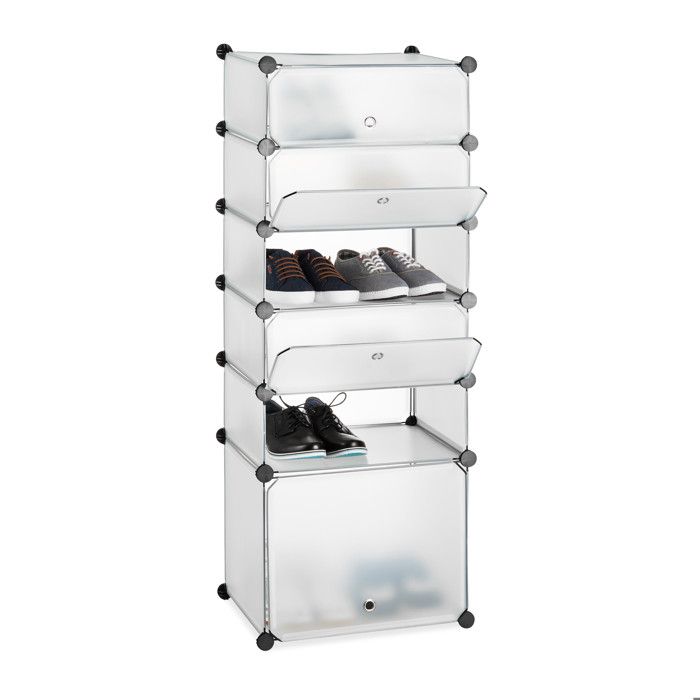 Meuble Chaussures Plastique 4 Casiers Blanc – Étagère Modulable 91 X 49 X 36,5 Cm Avec Portes Transparentes – Rangement 8 Paires Mini