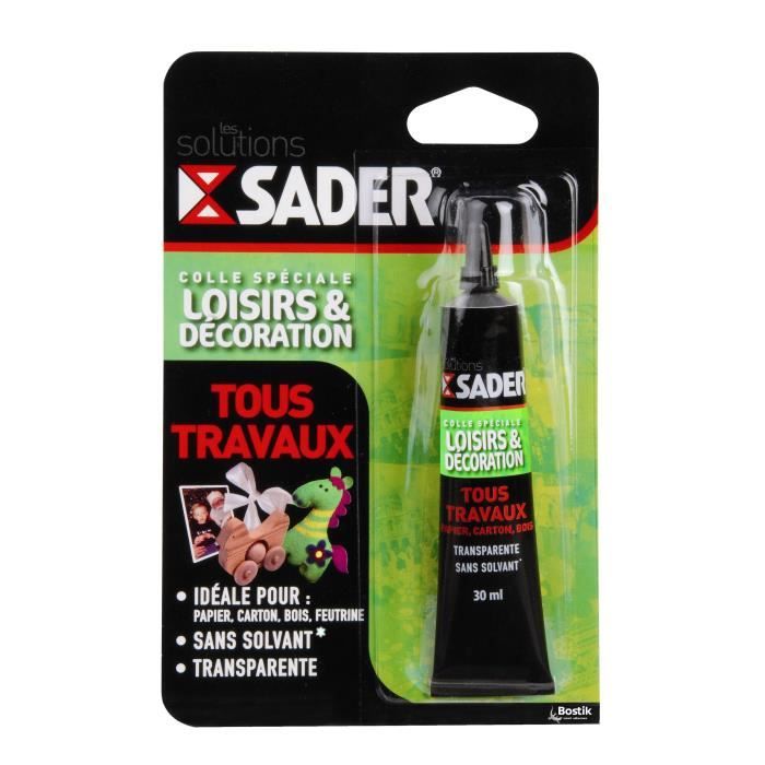 Colle SADER Tous Travaux Transparente Sans solvant Transparente après séchage Tous supports tube 30 ml