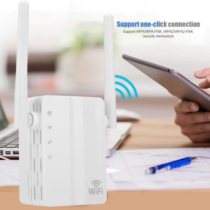 SALALIS Répéteur WiFi Amplificateur de signal de réseau sans fil à double antenne 300Mbps Home WiFi Extender Repeater(EU)