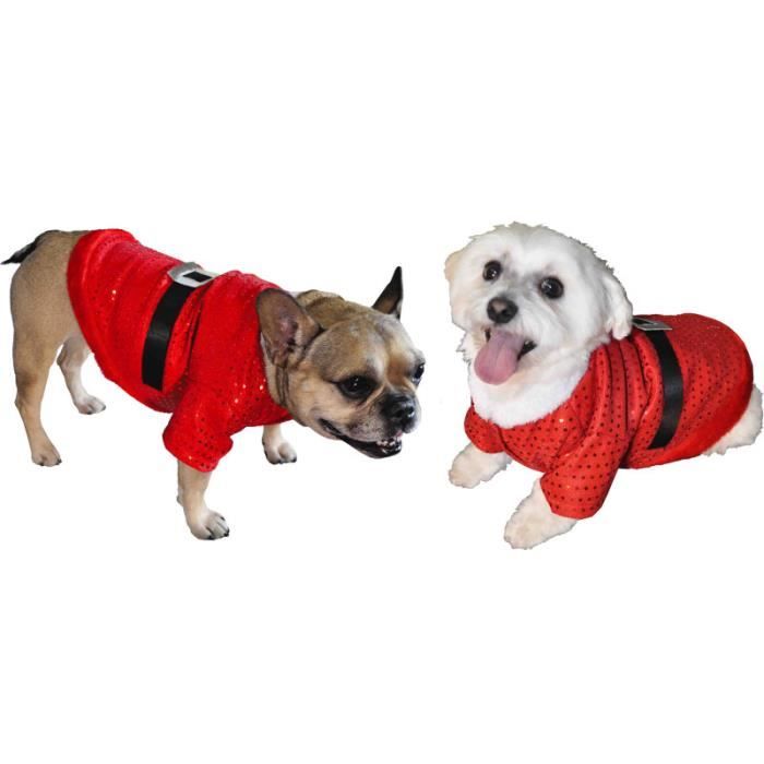 Costume de Noël pour chien en tissu rouge avec sequins brillant REF
