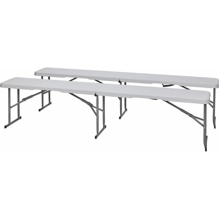 Set Table + 2 Bancs Pliables Sweeek – 180cm, Plastique Gris Foncé, Poignée Transport, Pour Réception, Camping