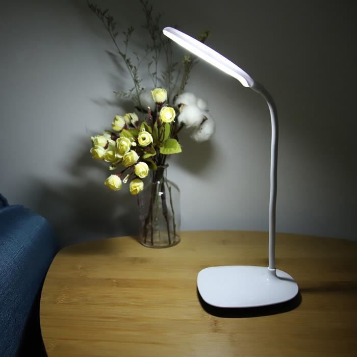 Lampe de bureau LED Lampe de table USB avec col de cygne flexible, 3 niveaux de luminosité Lampe de lecture de chevet Interrupteur
