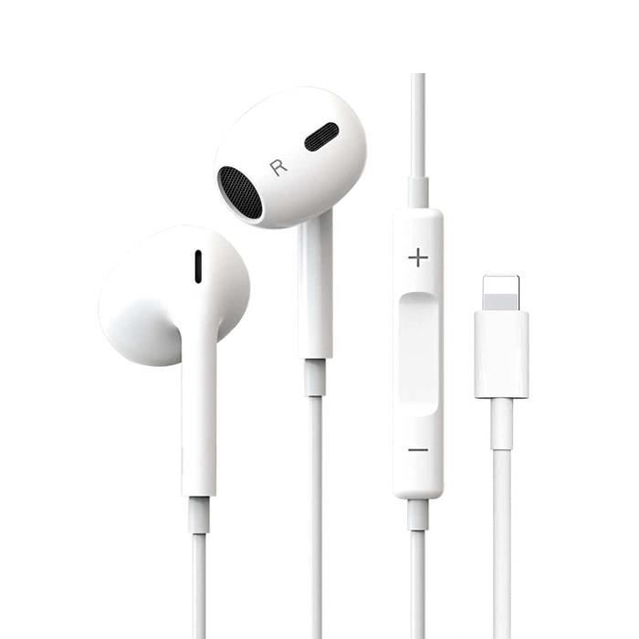 Ecouteurs Filaire avec Micro et Contrôle Oreillettes Audio Compatible avec iPhone 14 - 13 - 12 - 11 - X - 8 - 7 Blanc [Toproduits®]