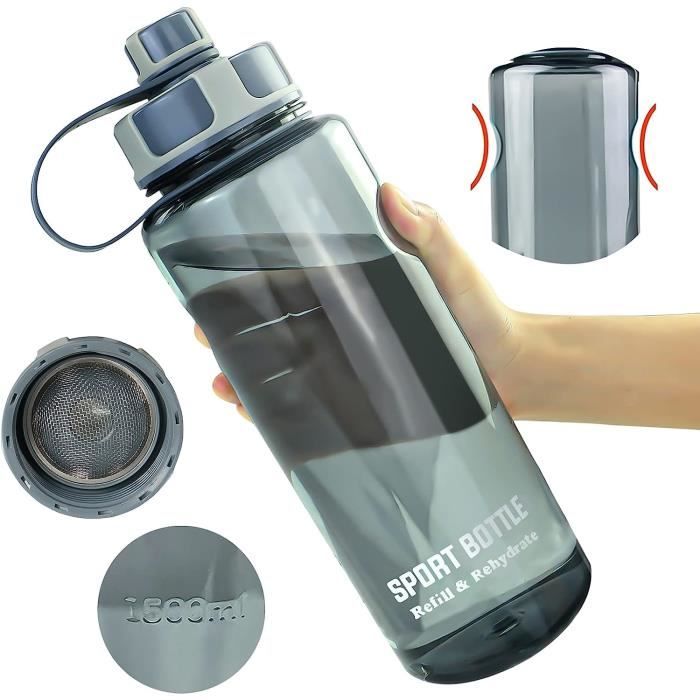 Petfu Gourde Sport 1,5L Water Bottle Réutilisable Bouteille d'eau avec  Filtrante Anti-fuites Gourde Eau Plastique pour Sport, Camping, Foot,  Basketball, Cyclisme : : Sports et Loisirs