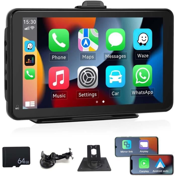 Autoradio 7 Pouces Avec Apple CarPlay Et Android Auto Sans Fil - Écran Tactile 1080P, AirPlay, FM, Bluetooth, Lecture Carte TF 64G - Compatible 7-32V Pour Toutes Voitures - 6