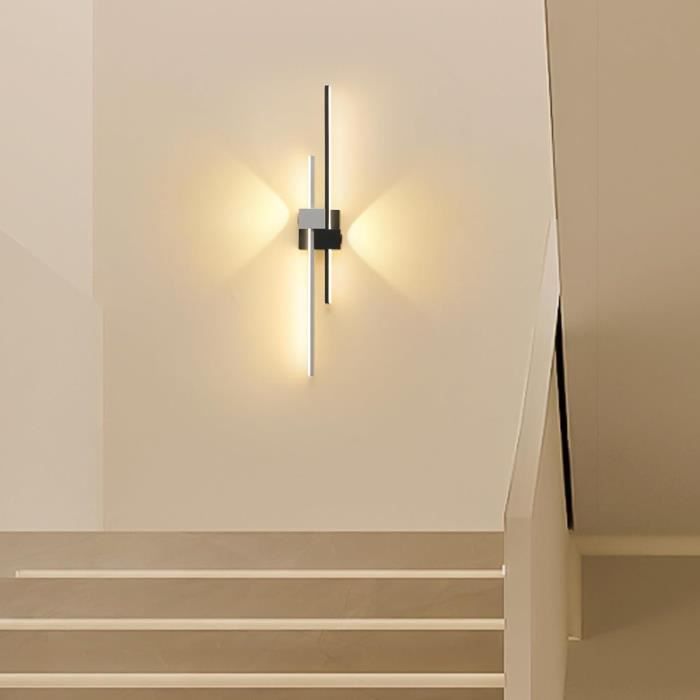 NETTLIFE Applique murale LED d'intérieur - 12W lampe d'escalier 60cm noir lampe de couloir design moderne 3000K - Applique - Rue du Commerce