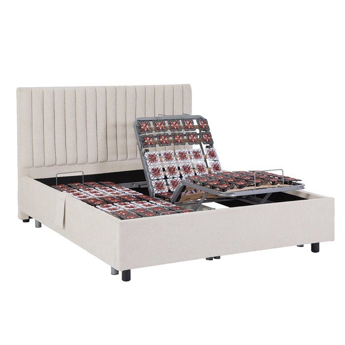 Sommier électrique de relaxation déco 2x48 plots - 2 x 70 x 190 cm - Tissu - Beige - NALU de YSMÉE