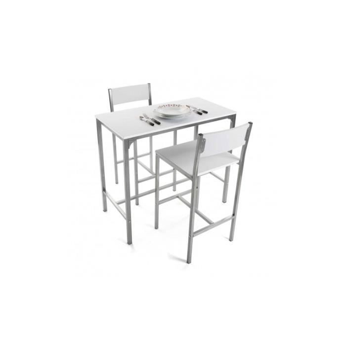 ensemble de table à manger et deux chaises hautes helena - 87 x 45 x 89 cm - ensemble 3 pièces en boit et métal - blanc - versa